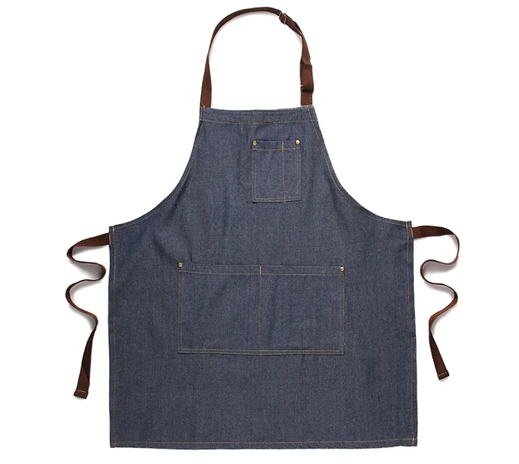 OMU cotton denim apron AMY-WQ01 anti-fouling and oil-proof detail image 5