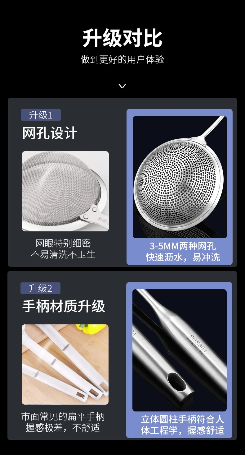 【包邮】Olodo欧乐多 304不锈钢漏勺捞面勺OL-LS 多用途 加密漏孔 防烫易清洗 18cm 详情图 6
