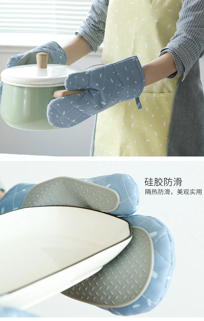 PINMOO silicone non-slip and anti-scald gloves, double-layer thickening, Isatis blue, 2 pieces detail image 5