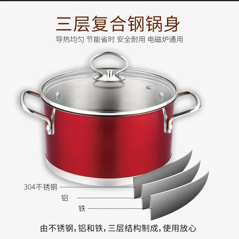 Prime Cook Non-stick Stainless Steel Soup Pot With Lid, Without PFOA ,Without Picking Stove 3Qt detail image 3