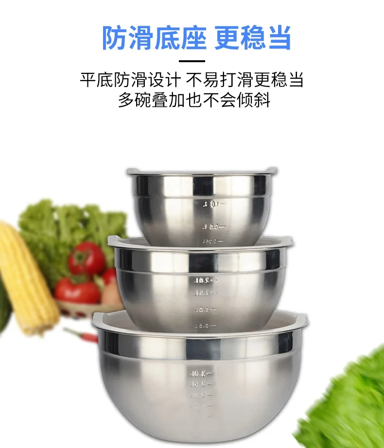 Prime Cook 不锈钢搅拌碗  多功能家用盆 圆形带盖 三件套 详情图 5