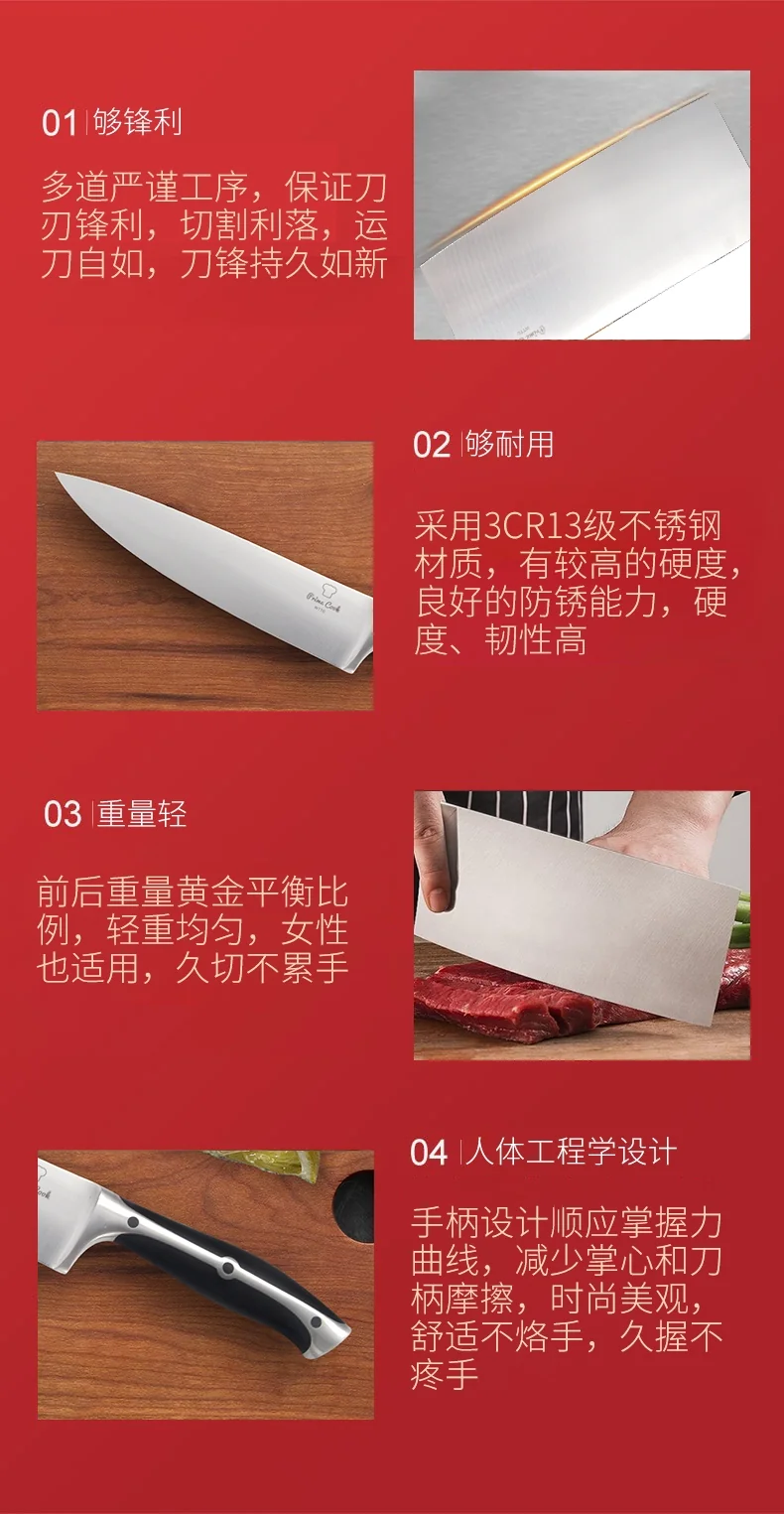 Prime Cook, Stainless steel cutter set, Professional use of each knife, Eight piece set detail image 3