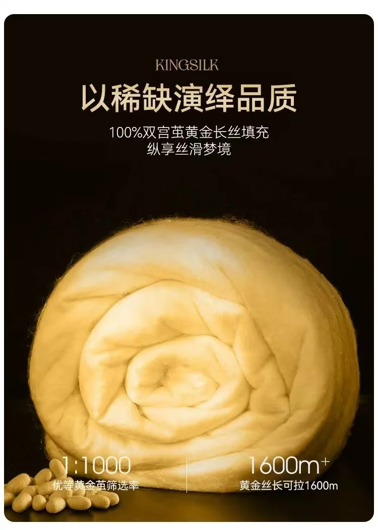 【中国直邮，时效8-20天】钱皇 100%双宫茧黄金桑蚕长丝被 多项专利技术 优中选精 220*240cm 详情图 1