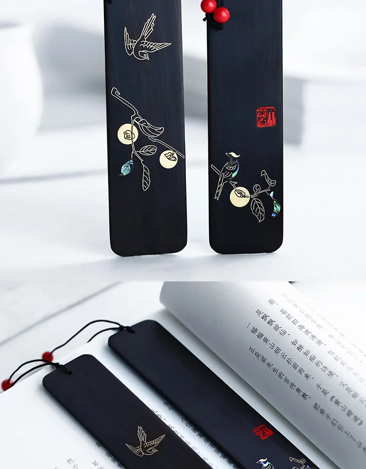 China direct shipping, time limit 10-15 days Rongbaozhai RuMo Things as they wish bookmarks literature room four treasures collection gift rosewood Chinese bookmarks gift box detail image 15