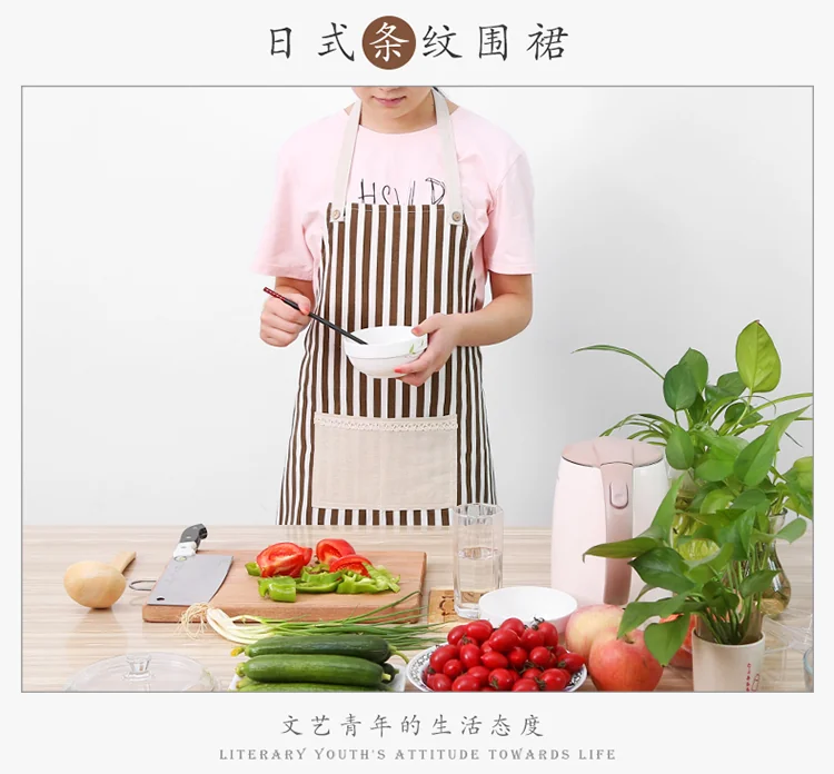 RED Cotton Linen Sleeveless Apron Coffee Striped Apron RED-WQ Oil Resistant Thick and Durable detail image 1