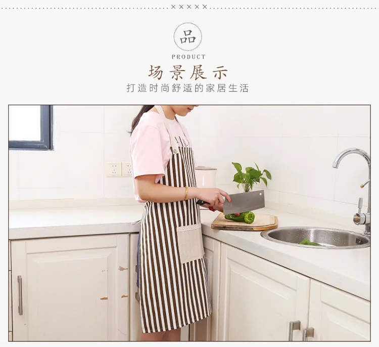 RED Cotton Linen Sleeveless Apron Coffee Striped Apron RED-WQ Oil Resistant Thick and Durable detail image 11