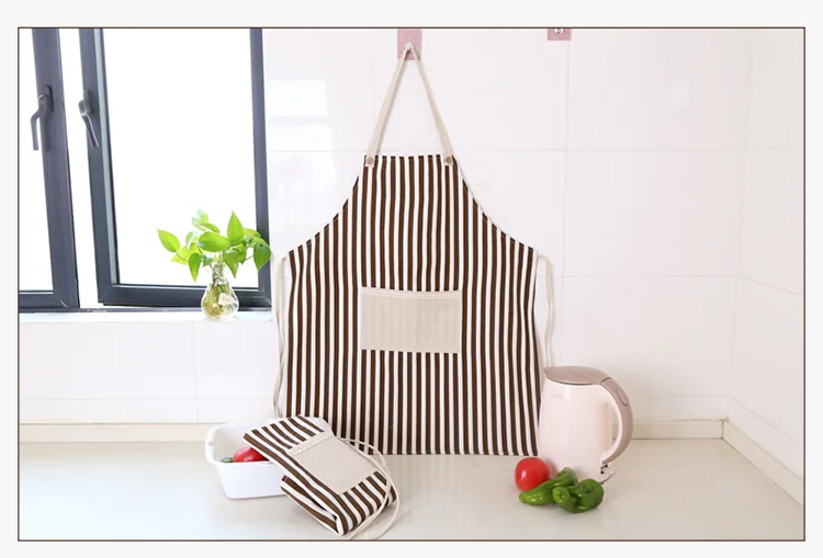 RED Cotton Linen Sleeveless Apron Coffee Striped Apron RED-WQ Oil Resistant Thick and Durable detail image 13