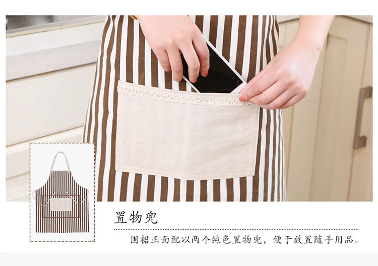RED Cotton Linen Sleeveless Apron Coffee Striped Apron RED-WQ Oil Resistant Thick and Durable detail image 7