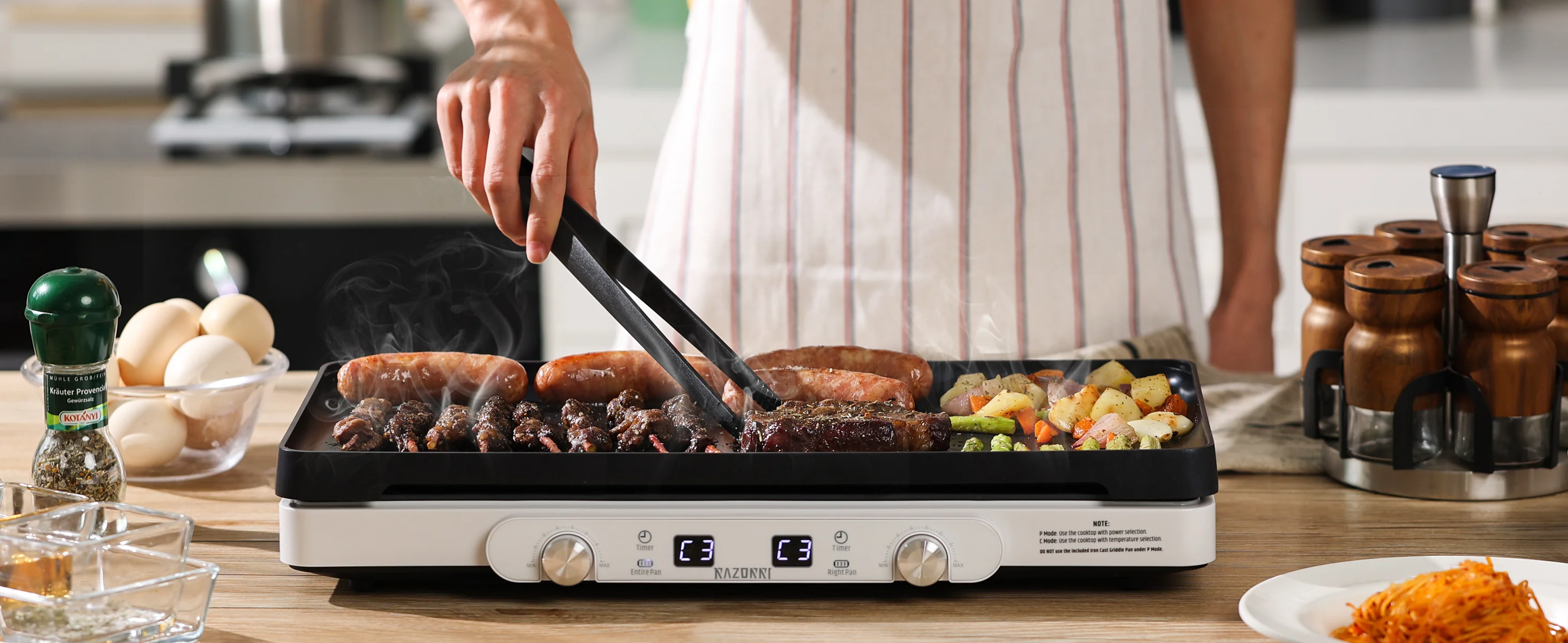 Razorri Countertop Induction Cooker with Double Burners and Cast Iron Griddle 5 Temperature Modes 7 Power Options with Timer Suitable for Outdoor BBQ Garden Party (1800W) detail image 1