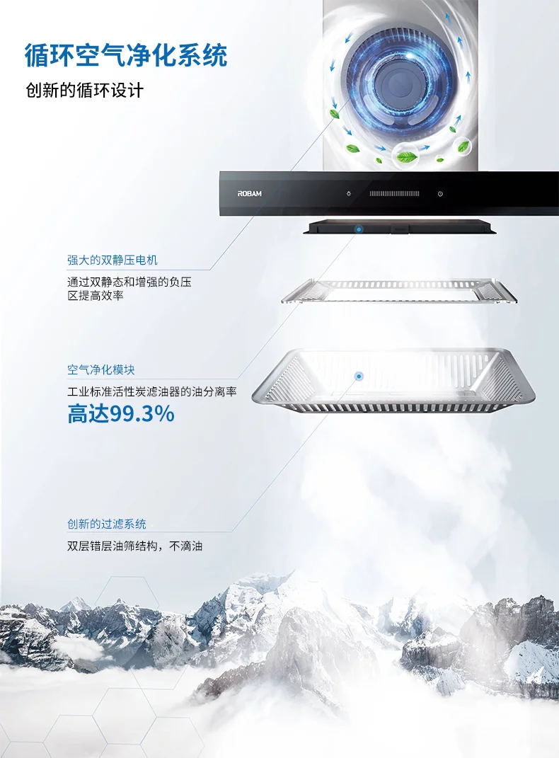 Robam household range hood A831 30" powerful oil filter, low noise detail image 5