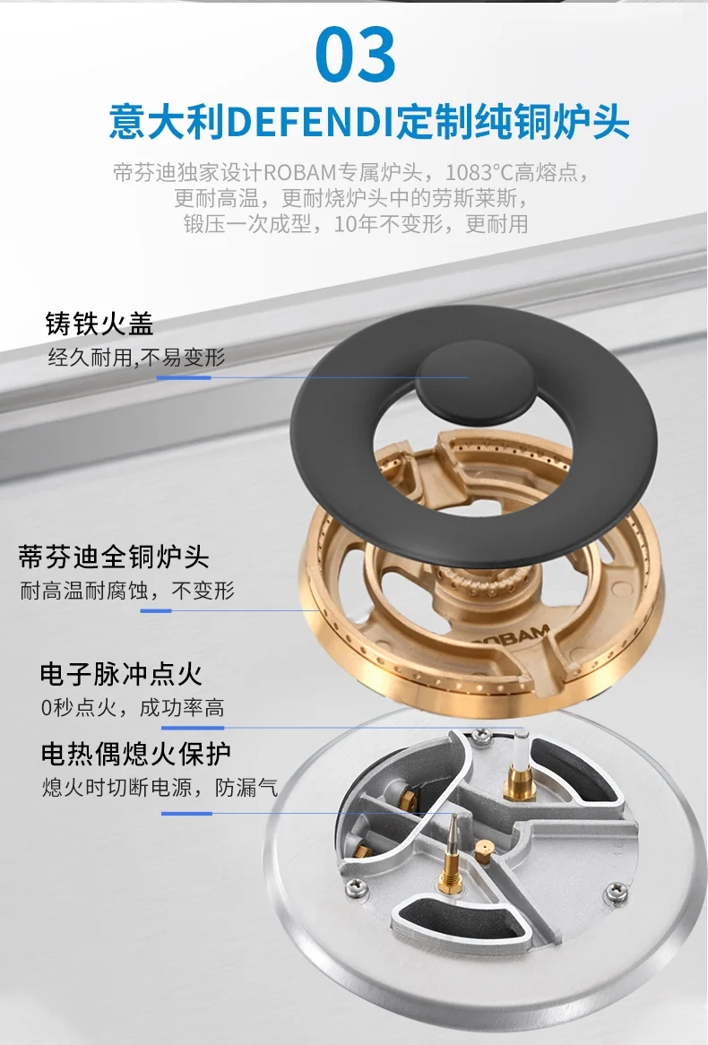 ROBAM High-power five-eye gas stove G515, Pure copper burner, Gathering Ring Fierce detail image 4