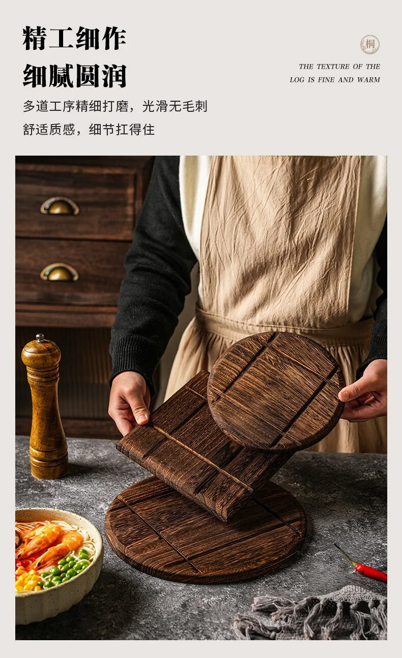 【中国直邮，时效8-20天】舍里复古实木餐垫 茶杯隔热垫 砂锅专用垫加厚大号锅垫防烫桌垫子碗盘垫 隔热垫三个装 无规格 detail image 8