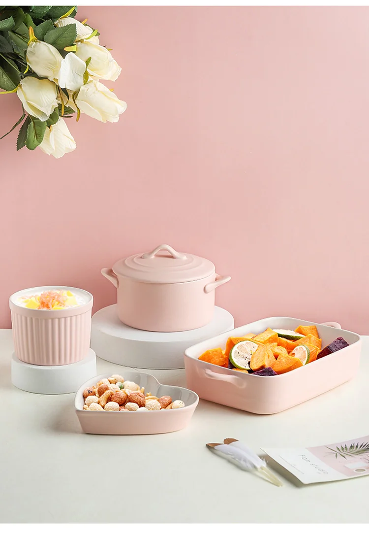 Songfa, 4-piece household ceramic baking tableware, cheese baked rice tray, baking tray, matte powder detail image 13