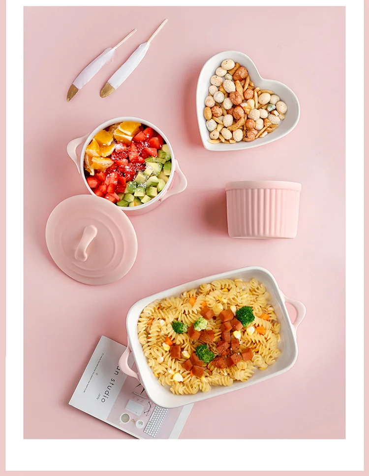 Songfa, 4-piece household ceramic baking tableware, cheese baked rice tray, baking tray, matte powder detail image 3