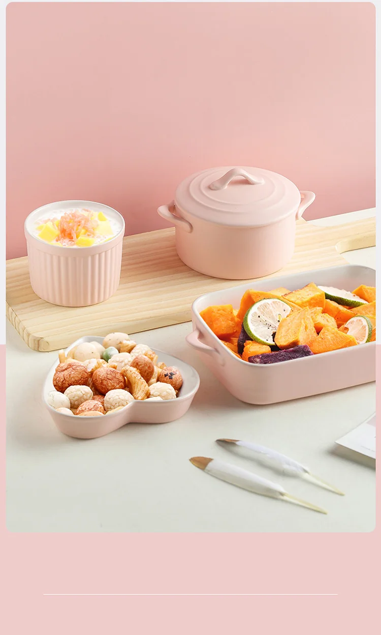Songfa, 4-piece household ceramic baking tableware, cheese baked rice tray, baking tray, matte powder detail image 9