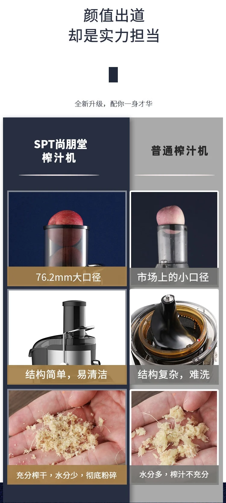 SPT Household stainless steel juicer, original juicer, slag juice separation, large capacity detail image 3