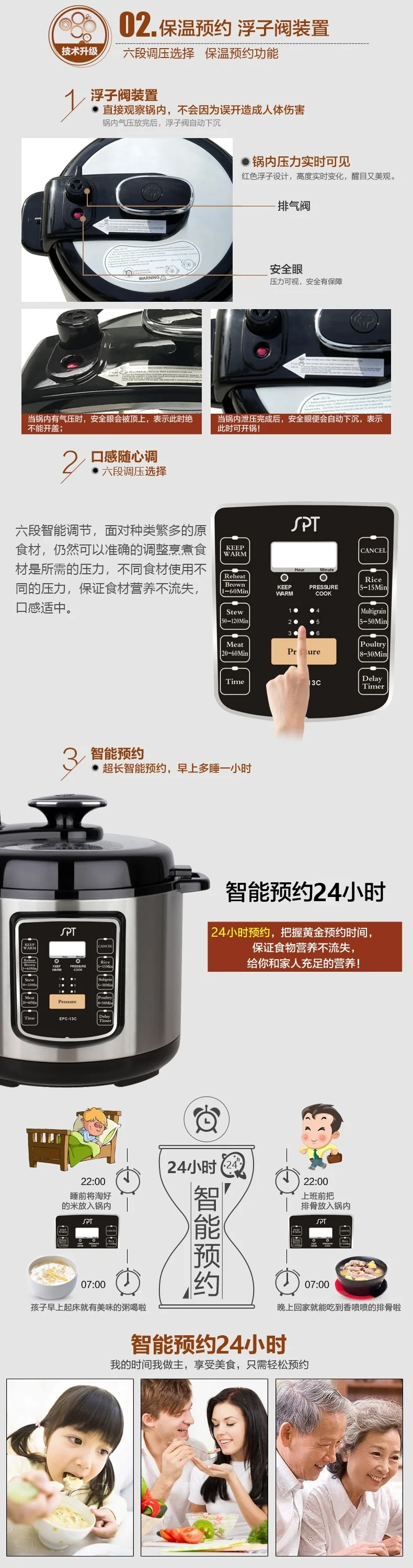 SPT尚朋堂不锈钢电压力锅6L EPC-13C 一键泄压  高压烹饪 智能预约 详情图 7