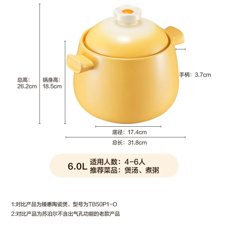 【下架】苏泊尔SUPOR家用砂锅 煲汤锅 耐高温不开裂陶瓷煲0.8L养生炖锅 detail image 29