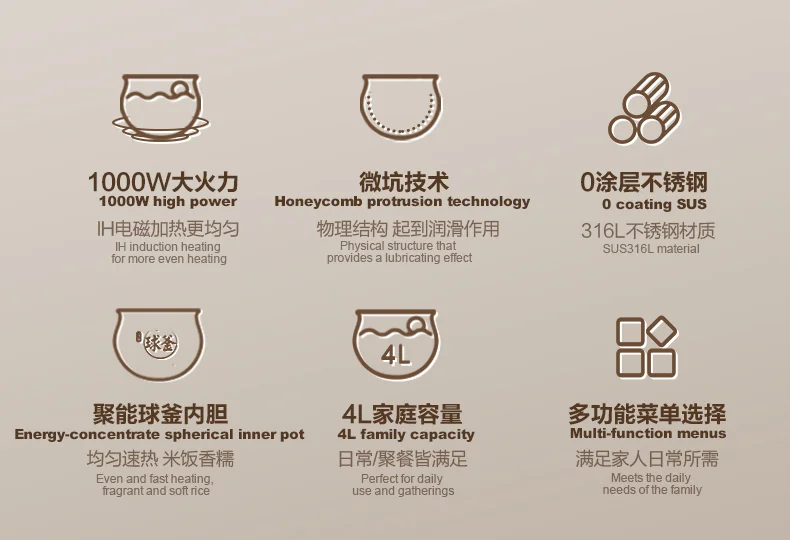 SUPOR苏泊尔IH电饭煲  0涂层球釜电饭煲316不锈钢内胆SF40IH99QUS detail image 2