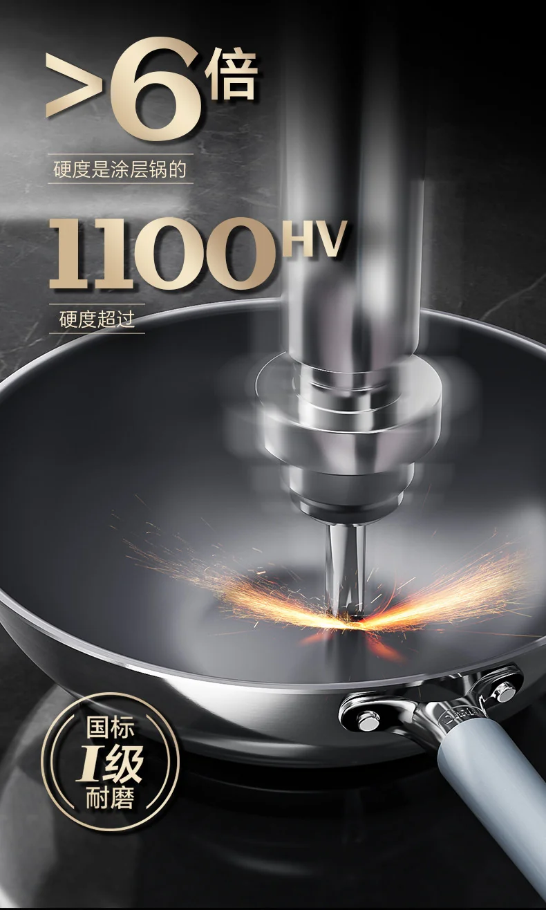 Sanhe 0-Coating Titanium Steel Non-stick Wok, Stainless Steel Frying Pan, Household Uncoated, Suitable for Induction Cookers and Gas Stoves, 32CM detail image 17