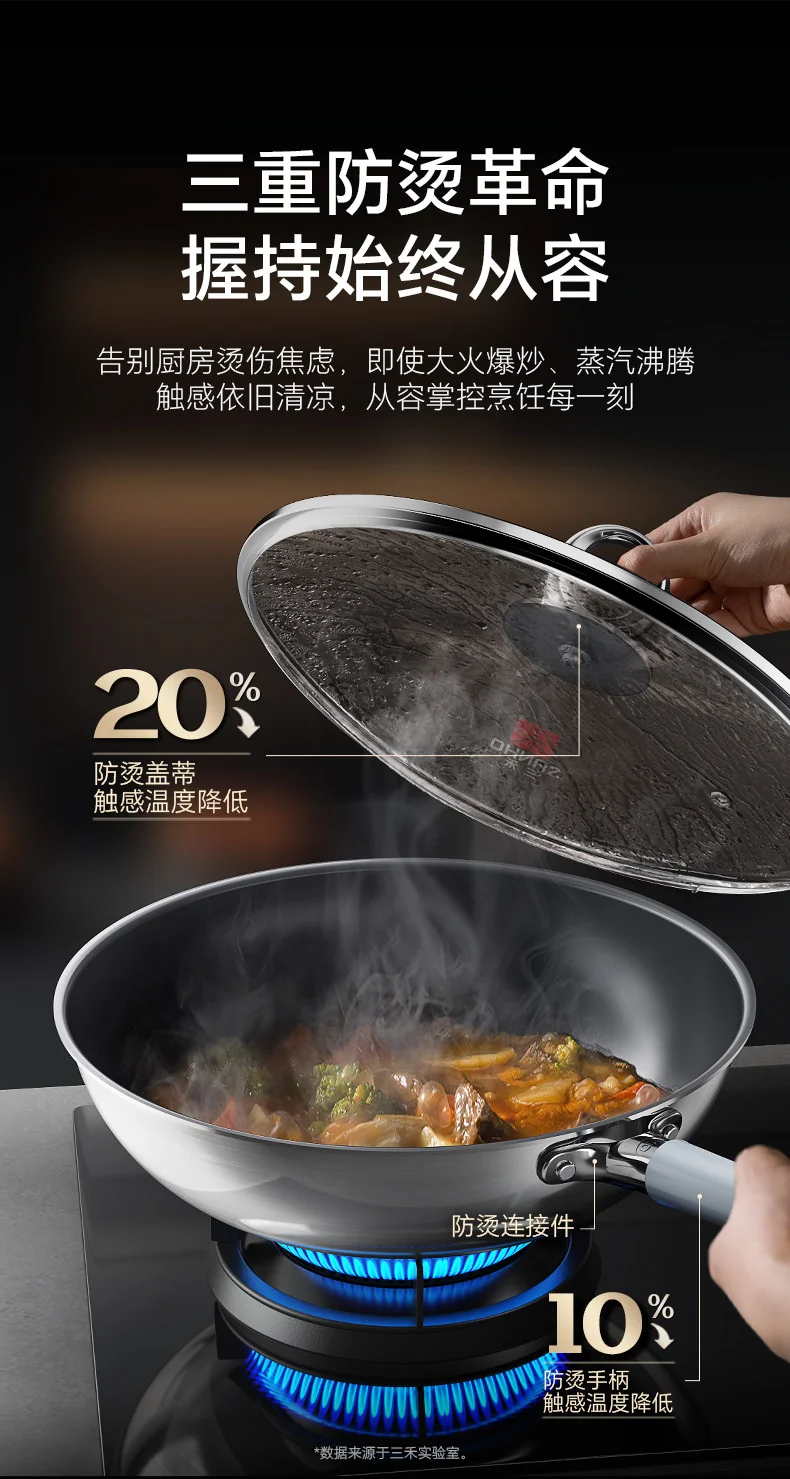 Sanhe 0-Coating Titanium Steel Non-stick Wok, Stainless Steel Frying Pan, Household Uncoated, Suitable for Induction Cookers and Gas Stoves, 32CM detail image 19