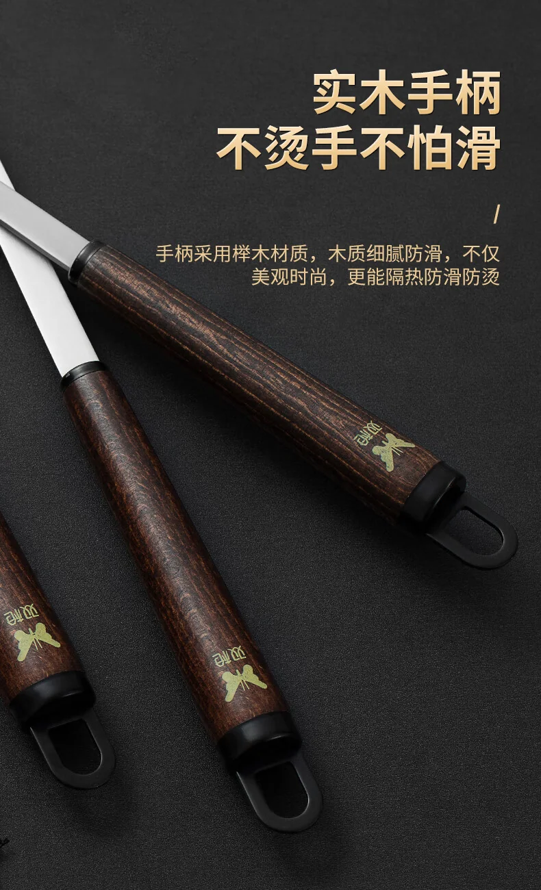 Suncha 双枪304不锈钢锅铲炒菜铲子 实木手柄不锈钢厨具 detail image 7