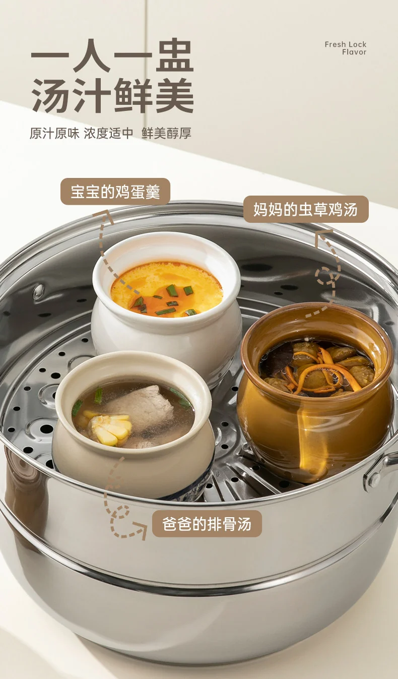 双枪陶瓷炖盅瓦罐汤隔水炖蒸盅蒸蛋炖罐汤罐蛋羹煨汤汤盅410ML 冷萃青花--2个装 详情图 10