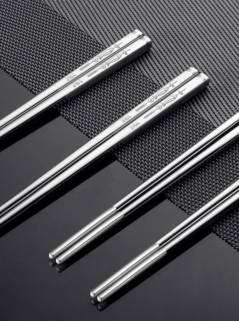 316L stainless steel antibacterial anti-slip chopsticks, more than every year square chopsticks, 10 pairs detail image 13