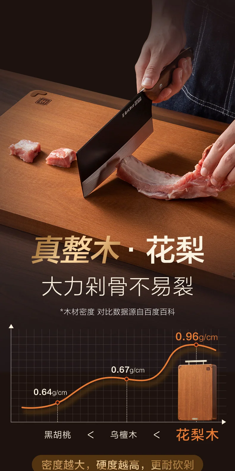 Suncha rosewood cutting board/knife/cutting board, solid wood, anti-mildew and antibacterial, separate for raw and cooked food, 40*28*2.5CM detail image 8