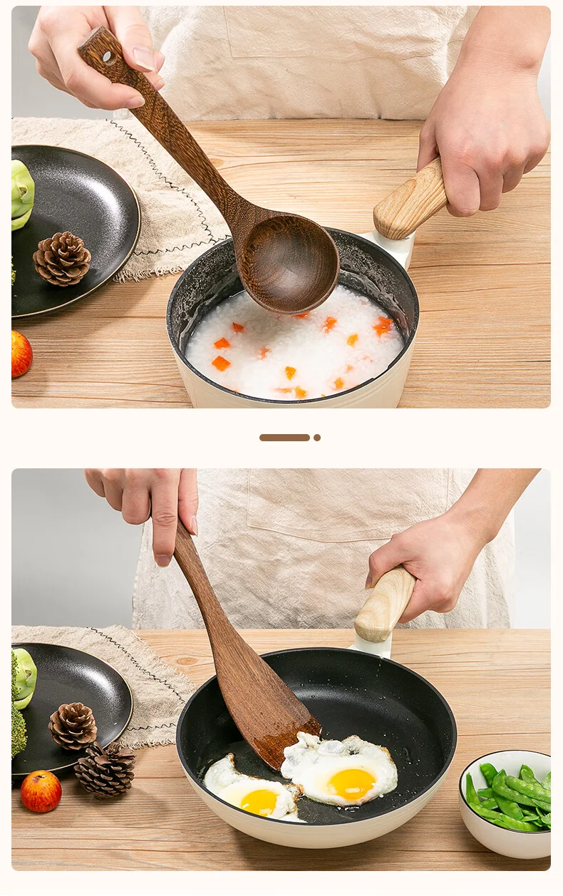 【China direct mail, delivery time 10-15 days】 Suncha double gun household chicken wing wood extended handle spatula non stick pan special stir fry spatula unpainted wooden spatula can be fried - extended 39cm detail image 12