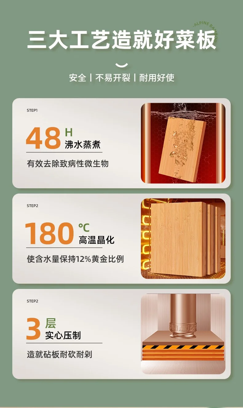 Suncha whole bamboo chopping board, household kitchen chopping board, solid pressing, unpainted and waxless, 40 * 30 * 1.8cm detail image 3