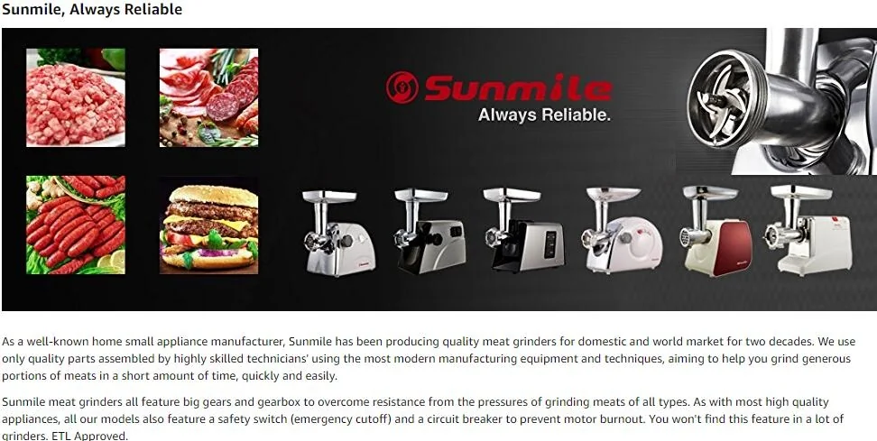 Sunmile SM-G33 ETL Electric Stainless Steel Meat Grinder Mincer detail image 1
