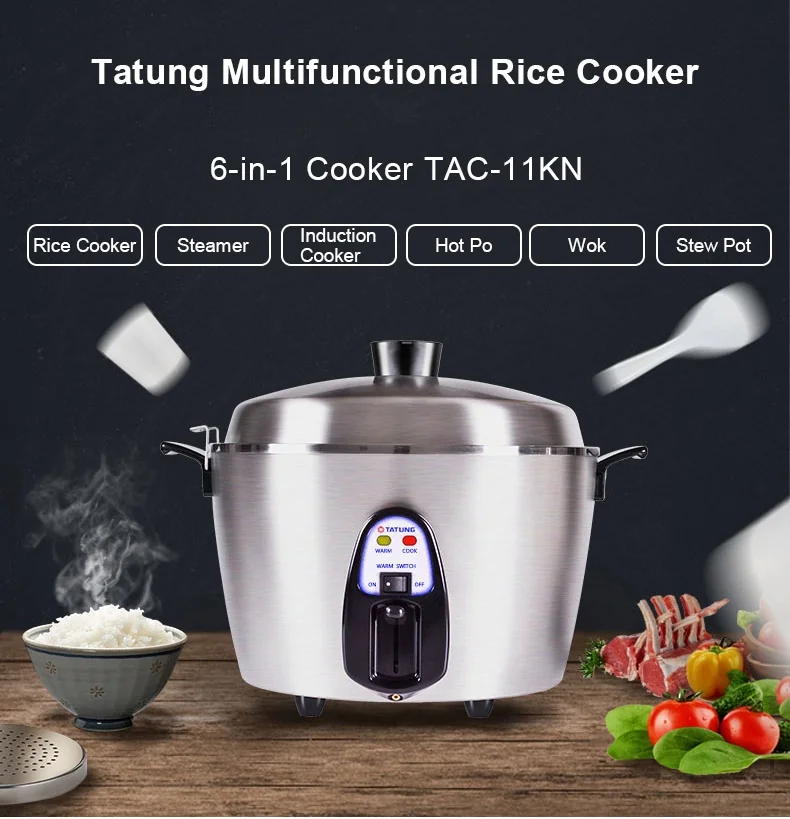 Tatung TAC-11KN(UL)   Multi-Functional Stainless Steel Rice Cooker, Silver Gray 4L/11 cups uncooked detail image 1