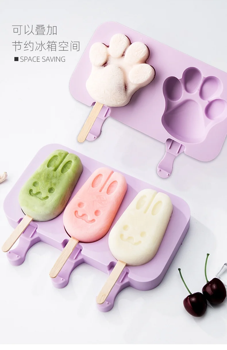 TIANXI Ice cream mould, Silicone household, Creative cartoon, Rabbit + cat paw + oval, 3 piece set detail image 9