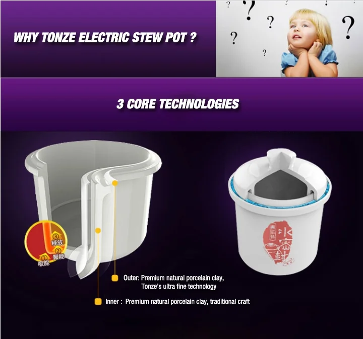 TONZE SMART ELECTRIC STEW POT DGD-18EG 1.8L WITH 4 CERAMIC INNER POTS