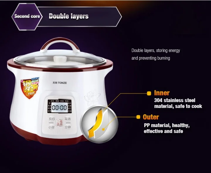 TONZE SMART ELECTRIC STEW POT DGD-18EG 1.8L WITH 4 CERAMIC INNER POTS