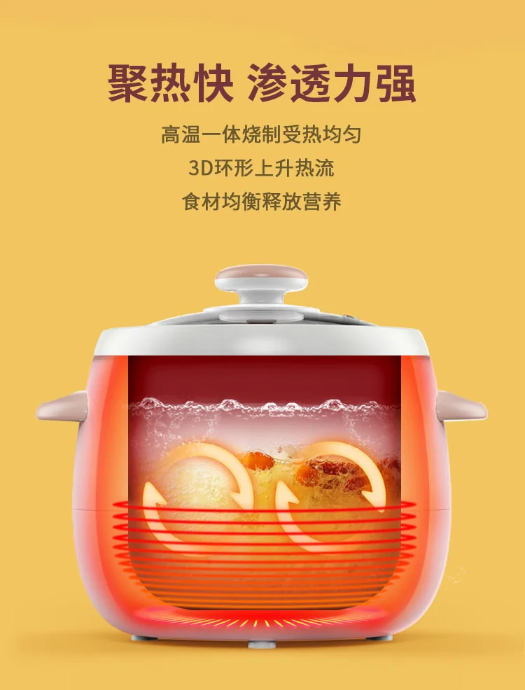TONZE  Tianji Electric Stew Pot, Ceramic Soup Porridge Cooker, Slow Cookers with Lid, 1L, White detail image 4