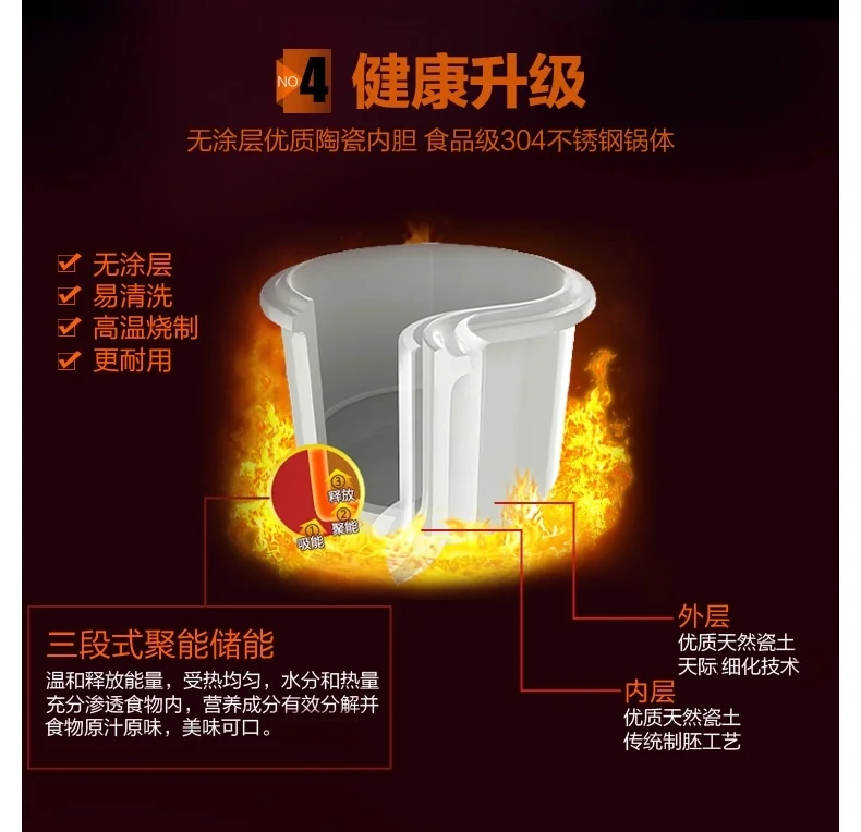 Tianji天际 全自动隔水电炖盅3.2L DGD33-32EG 一锅四胆 水密封陶瓷内胆 隔水柔炖 滋补炖品锅 详情图 6