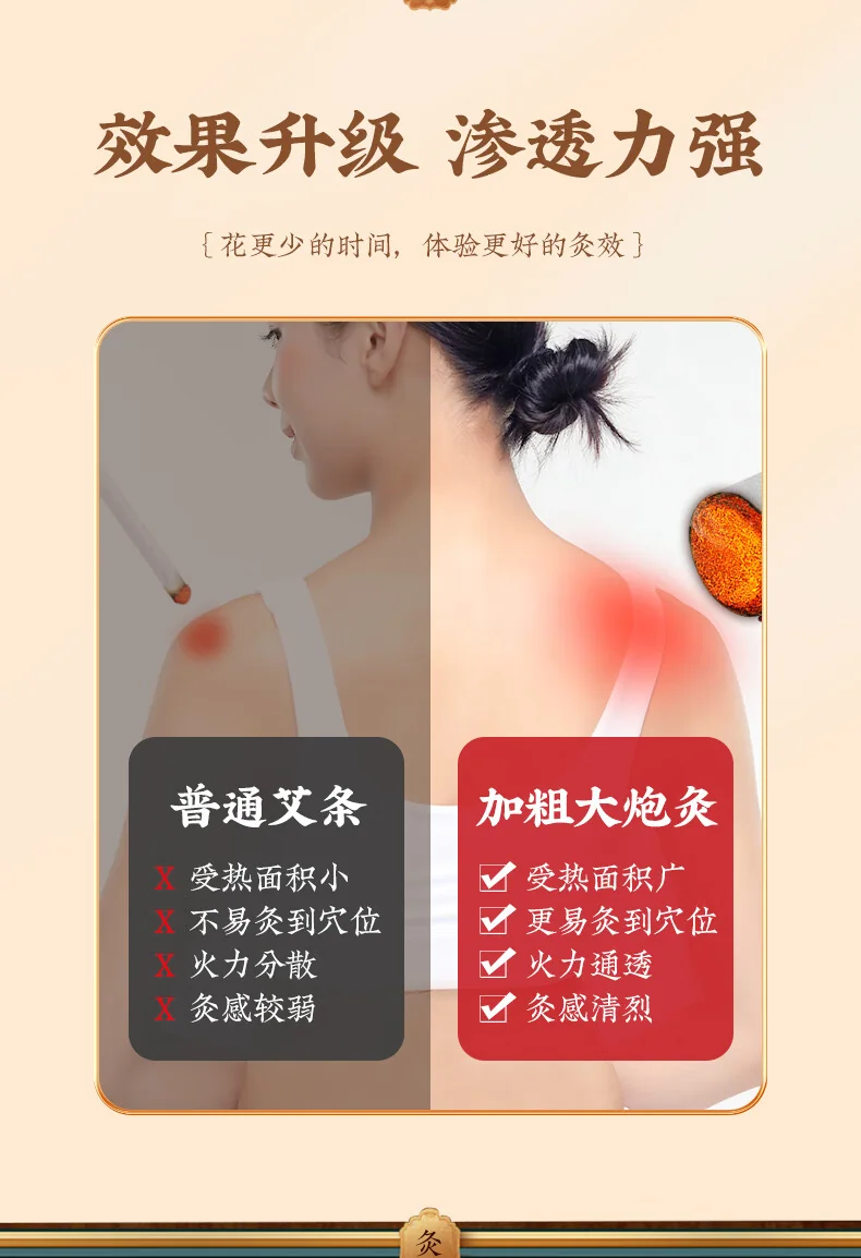 【中国直邮，时效5-12天】同仁堂 北京同仁堂艾条大炮灸艾条柱加粗雷火灸家用全身用陈年艾条艾柱艾绒条热敷调理养生手推式纯艾草条7cm-2条装 detail image 4