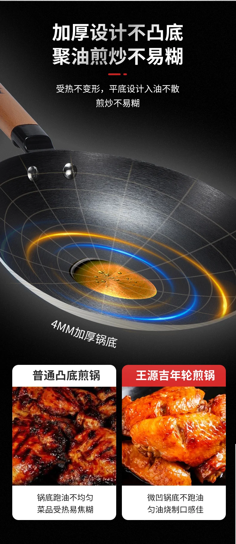 Wang Yuanji suffocating annual ring pot frying pan WYJ-26JPNLG No coating, not easy to rust 26cm detail image 7