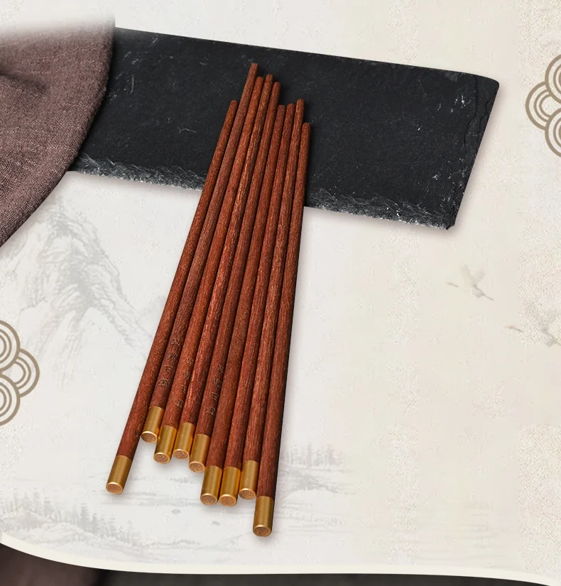 Wang Yuanji, household red sandalwood round copper head chopsticks, blessing chopsticks, mothproof and mildew proof, 3 specifications detail image 3