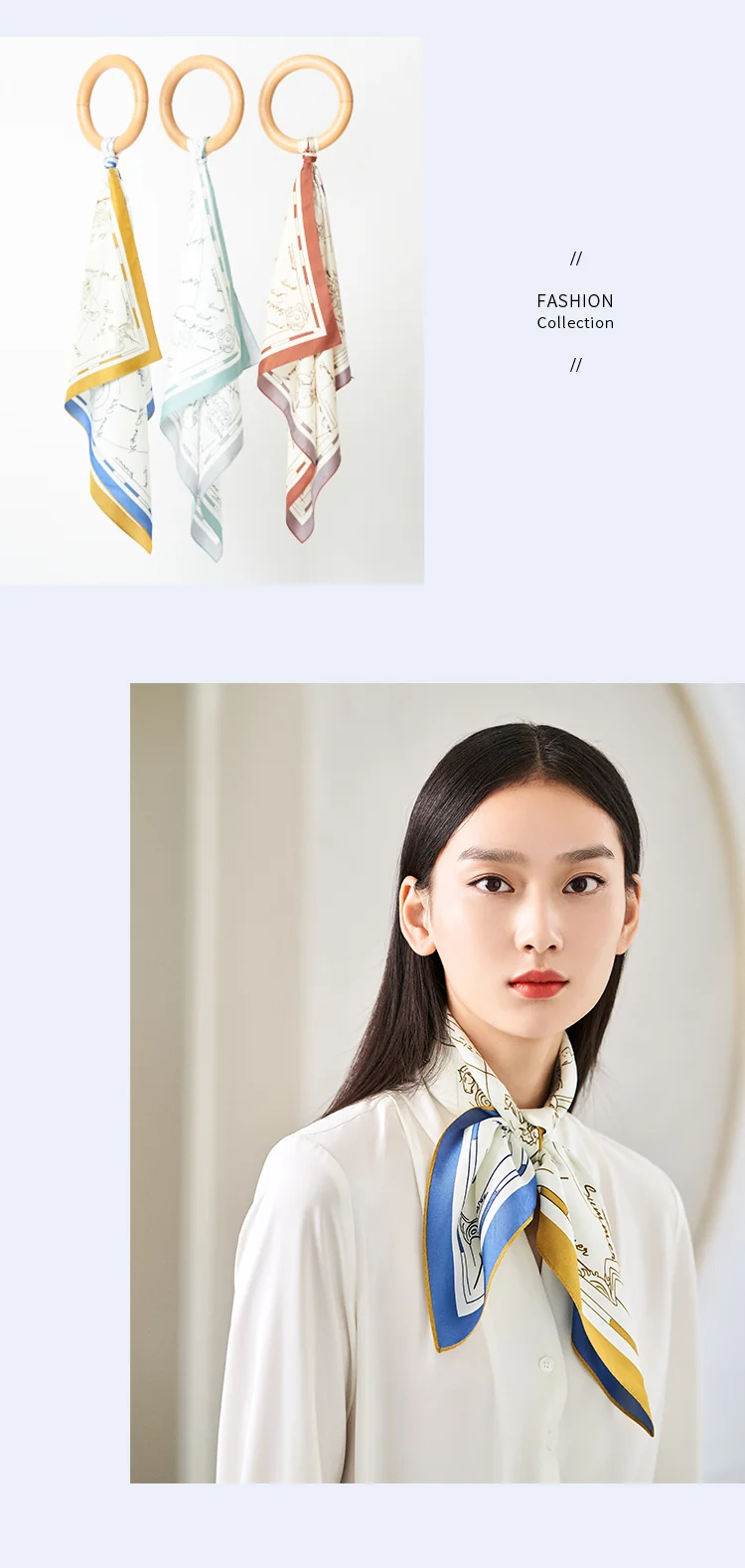 【中国直邮，时效8-20天】万事利真丝丝巾女薄款高端送礼情人节礼物丝绸桑蚕丝中方巾万物生-金蓝 detail image 8