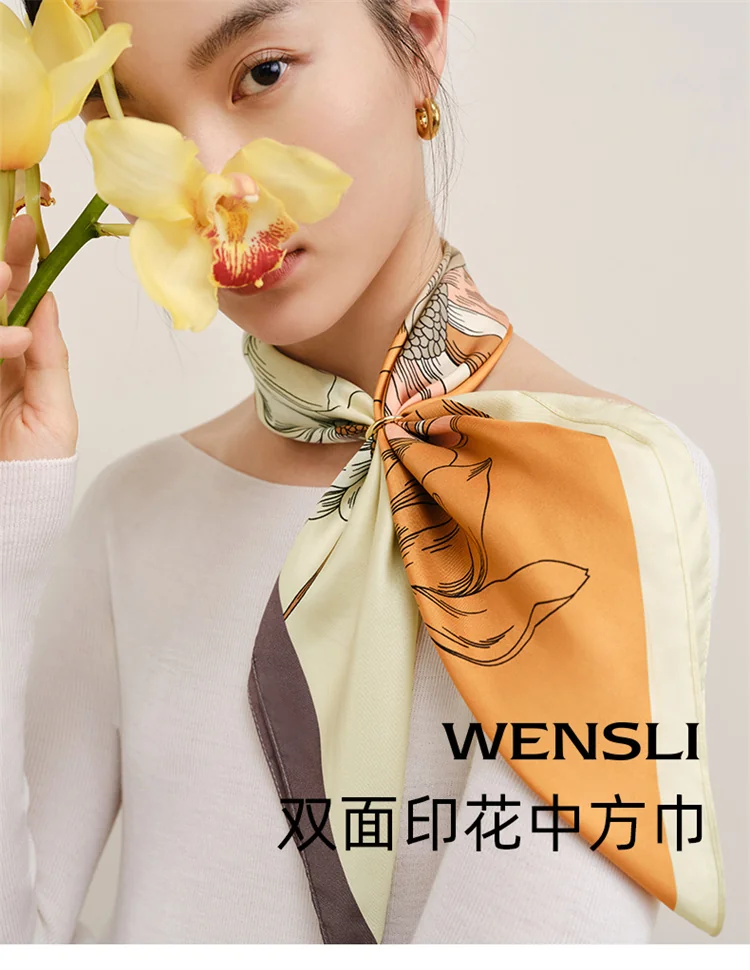 【中国直邮，时效8-20天】万事利WENSLI 真丝丝巾 桑蚕丝绸方巾送婆婆送妈妈生日礼物礼盒装玉兰赋-蓝色63x63cm detail image 1