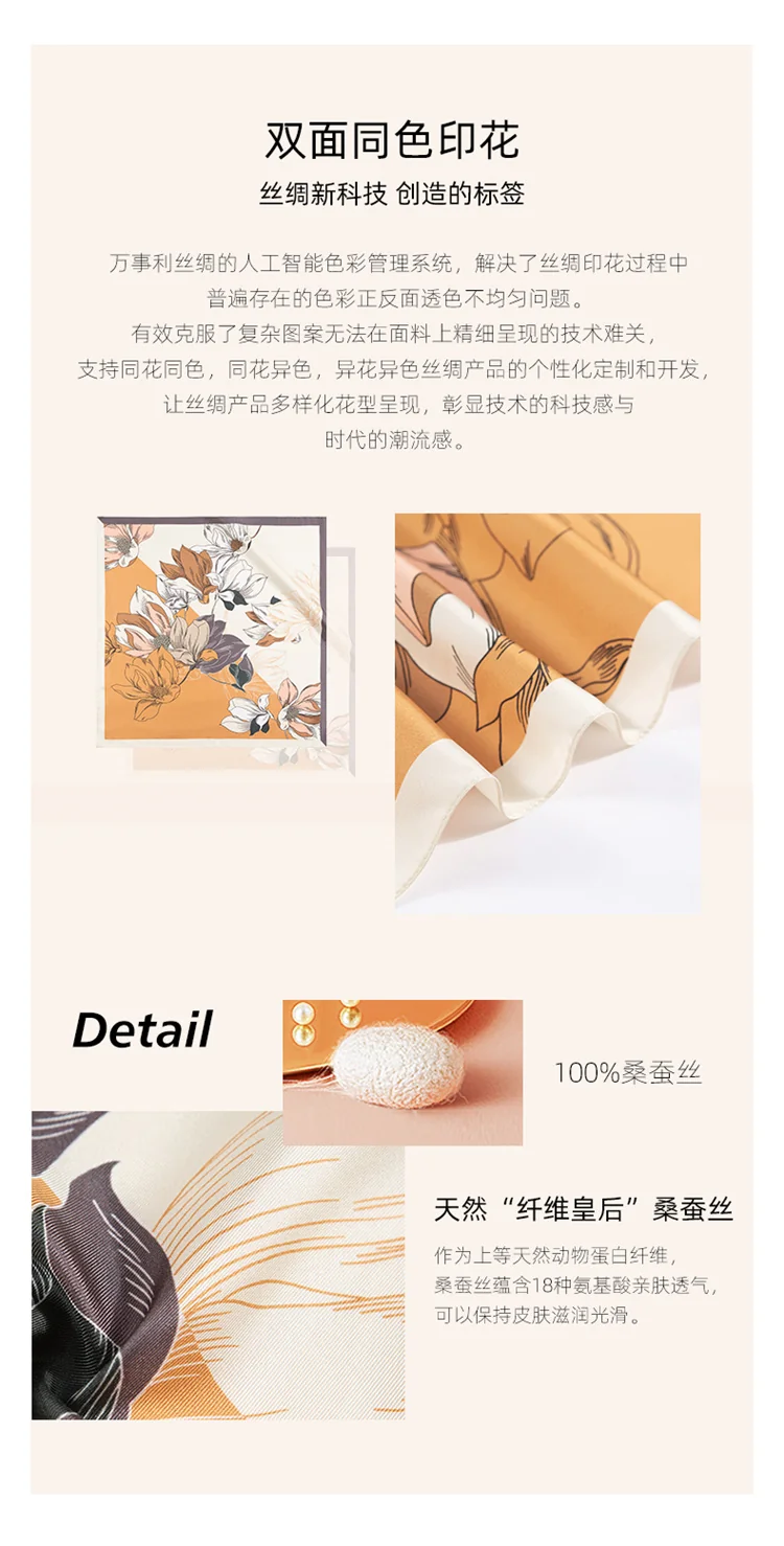 【中国直邮，时效8-20天】万事利WENSLI 真丝丝巾 桑蚕丝绸方巾送婆婆送妈妈生日礼物礼盒装玉兰赋-蓝色63x63cm detail image 2