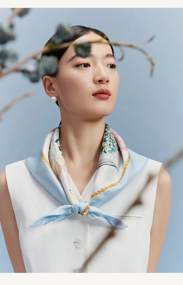 万事利WENSLI真丝丝巾女100%桑蚕丝中方巾领巾送妈妈送礼礼盒梦瑶-咖色 detail image 9
