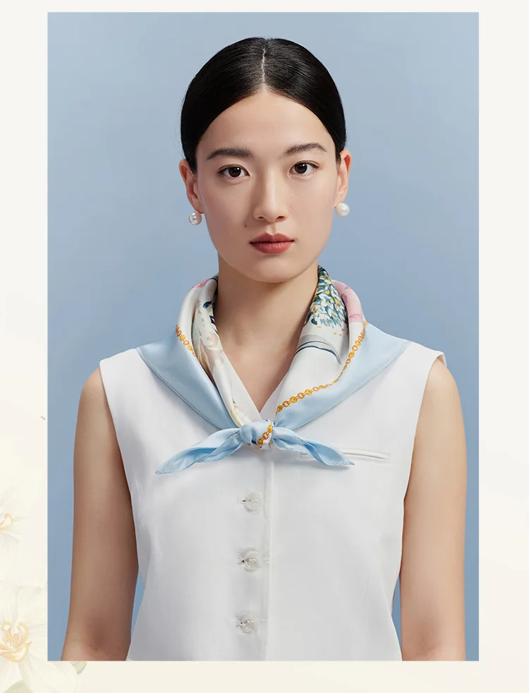万事利WENSLI真丝丝巾女100%桑蚕丝中方巾领巾送妈妈送礼礼盒梦瑶-咖色 detail image 10