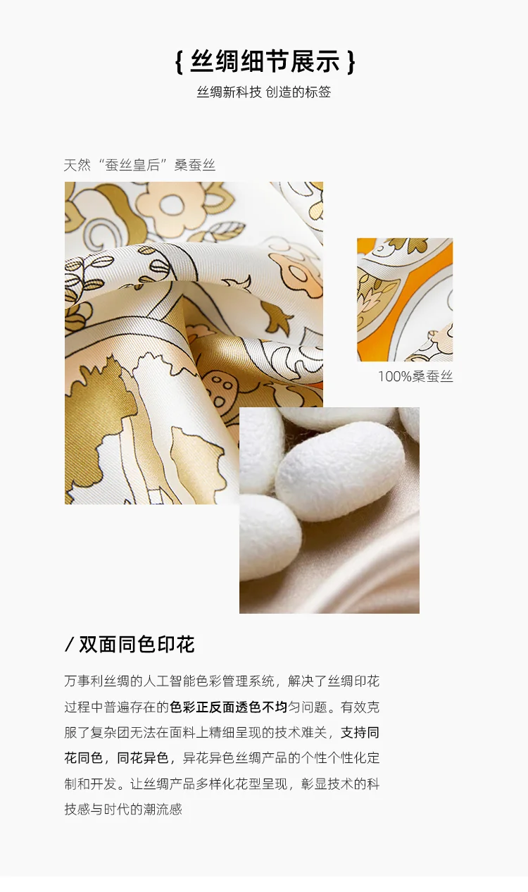 【中国直邮，时效8-20天】万事利 真丝丝巾女方巾丝绸披肩 送婆婆送妈妈老师生日礼物礼盒 四时景-咖色 detail image 3