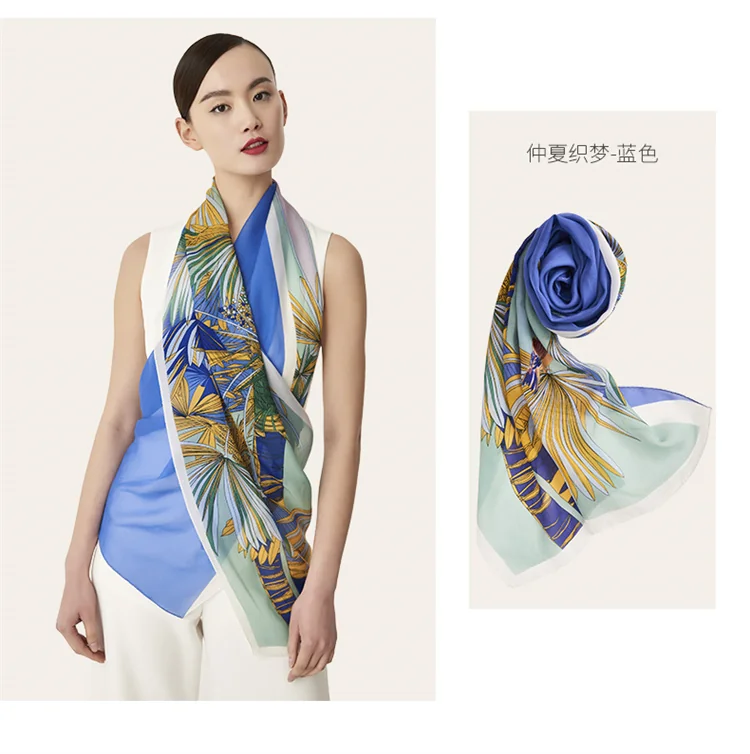 【中国直邮，时效8-20天】万事利WENSLI 真丝丝巾100%桑蚕丝长巾丝绸 女妈妈礼物礼盒 仲夏织梦-橙色 detail image 9