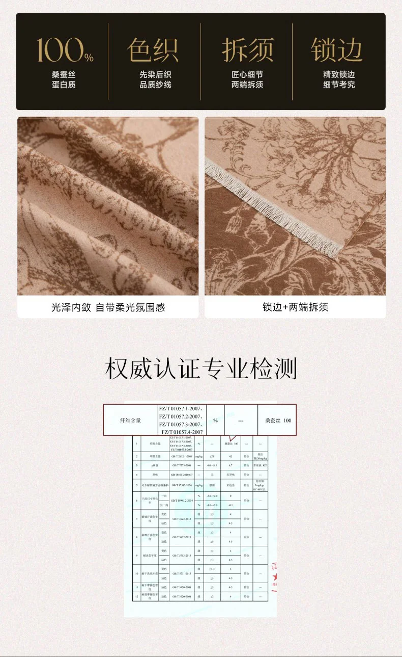 【中国直邮，时效8-20天】万事利 桑蚕丝围巾 拉绒丝空调披肩 精致贴心礼物送妈妈送长辈 花间序系列 三色可选 180×60cm 详情图 7