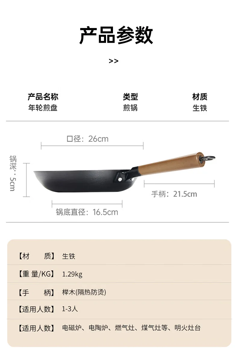 王源吉 窒化年轮锅煎锅+锅铲套装 WYJ-26JPNLG 含锅盖 无涂层不易锈 26cm detail image 12